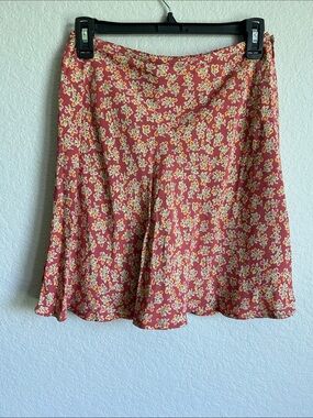 Old Navy Coral Floral Skater Skirt with Yellow & Cream Blooms